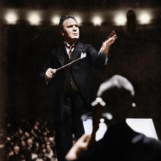 Bruno Walter dirigiert, Berlin um 1929 (digital koloriert).