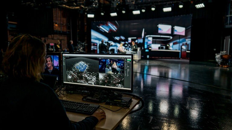 SWR Baden-Baden Studio 6: Multicam-Live-Switch zwischen drei getrackten Kameras in Kombination mit dem neuesten Tracking-System Ocellus von Sony. 