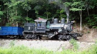 Waldbahnlok vom Typ Climax im Tal des Greenbrier Rivers.