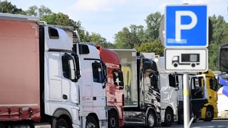 Lkw in einer aufgereiht auf einem Parkplatz: Einige davon dürfen jetzt auch sonntags fahren.