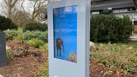  Ein Schild zeigt die Regeln für Hunde im Luisenpark an
