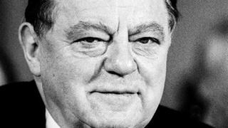 Franz Josef Strauß auf dem CSU-Parteitag 1987, schwarzweiß