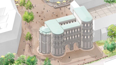 Die Pläne des Atelier Loidl sehen die Porta-Nigra als Abschluss der Fußgängerzone mit vielen neuen Bäumen vor.