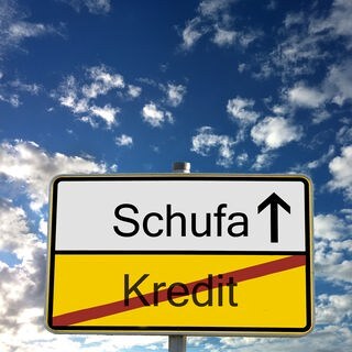 Ortsschild Schufa-Anfang und Kredit-Ende