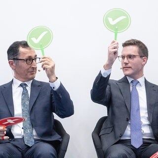 Cem Özdemir (Grüne) und Manuel Hagel (CDU): Die Sondierungsgespräche zwischen den Grünen und der CDU sind beendet.