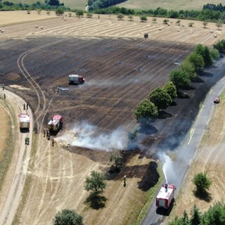 Großer Flächenbrand bei Drohnecken, Feuerwehr im Einsatz