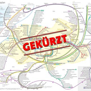 Linienplan der VBK mit dem Schriftzug "gekürzt" (Collage)
