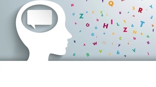 Grafik Kopf eines Menschen und Buchstaben