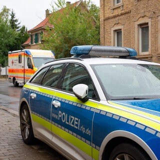 Polizei und Rettungswagen im Einsatz nach häuslicher Gewalt in Gau-Bickelheim.