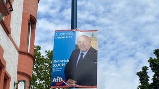 An einem Laternenpfahl hängt ein Wahlplakat der AfD Mannheim