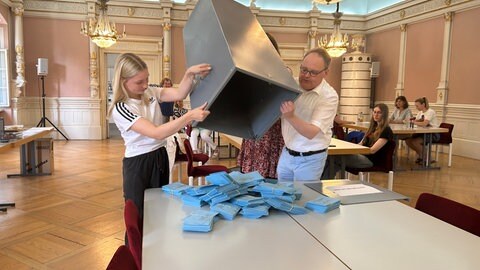 Die Stadt Öhringen wählt einen neuen Oberbürgermeister. Im Blauen Saal im Rathaus werden die Stimmen ausgezählt. 
