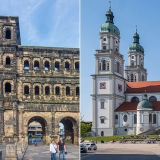 Collage aus Wahrzeichen von Trier und Kempten