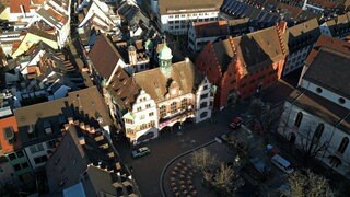 Das Freiburger Rathaus aus der Vogelperspektive