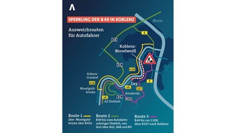 Für die geplante Sperrung der B49 bei Koblenz gibt es diese Ausweichrouten.