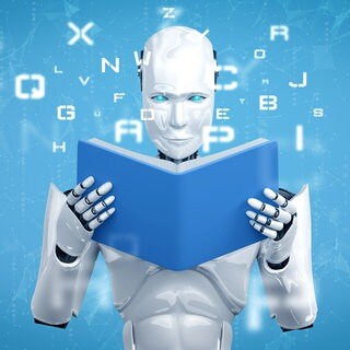 Humanoid liest ein Buch: Zunehmend drängen KI-generierte Kinderbücher auf den Markt. Sie haben die immer gleichen Erzählmuster und Stereotype. Auch Reiseführer kriegen KI-Konkurrenz. Rechtlich lässt sich das aber kaum unterbinden.