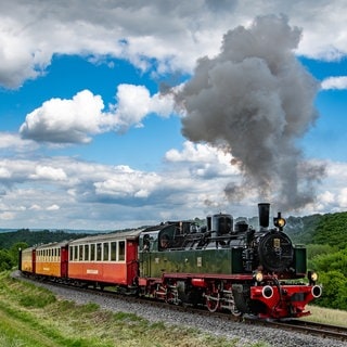 Dampflok 11 der Brohltalbahn auf dem Steilstrecken-Abschnitt zwischen Oberzissen und Engeln.