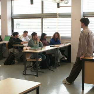 Junge Menschen in einem Klassenraum