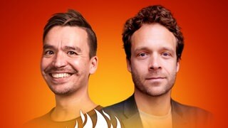 Stephan Bayer und Bob Blume auf dem Podcast-Cover von "Die Schule brennt – Mit Bob Blume"