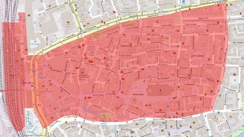 Karte der Waffen- und Messerverbotszone in der Ulmer Innenstadt