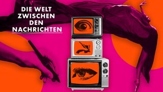 Eine Collage aus einer Hand mit einem Stift, drei alten aufeinander gestapelten Fernsehern und einer Ballerina mit einem semitransparenten dunklen Tuch.