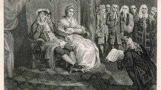 König Wilhelm III. und Königin Mary II. akzeptieren die Bill of Rights