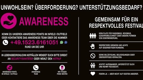 So macht Rock am Ring auf das Thema Awareness aufmerksam: ein "Code of Conduct" soll die Fans sensibilisieren, über WhatsApp erreichen sie die "Guardian Angels".