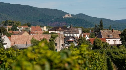 Blick über Neustadt auf das Hambacher Schloss.