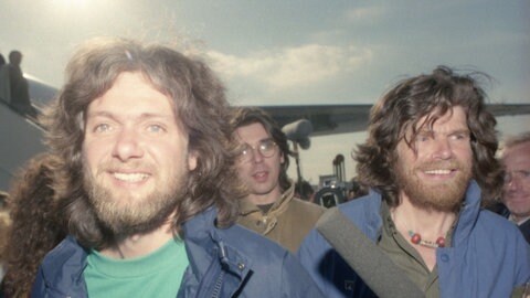 Arved Fuchs und Reinhold Messner nach der Rückkehr von ihrer Antarktis-Durchquerung, bei der sie auch den Südpol passierten.
