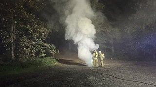 Die Feuerwehr löscht einen Kanalschacht in Kaiserslautern