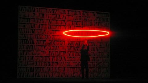 Szenenbild von „El Viaje a Simorgh“, eine Oper in zwei Akten von José María Sánchez Verdú, im Teatro Real Madrid.
