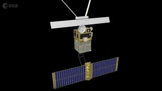Grafische Darstellung des ERS-2 Satelliten. Satellit ERS-2 verglüht im Lauf des Nachmittags in der Atmosphäre.