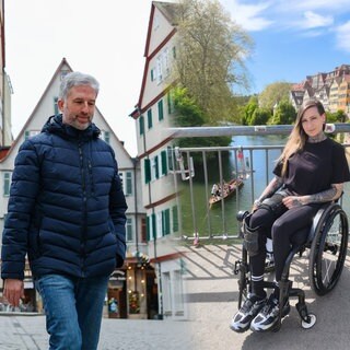 Tübingens OB Boris Palmer und Cary Hailfinger, eine Sportlerin im Rollstuhl, in einer Bildmontage.