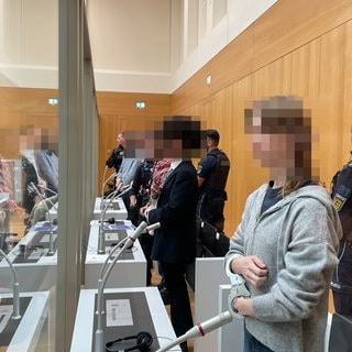 Die Angeklagten nach einer Attacke auf den israelischen Rüstungskonzern Elbit in Ulm.