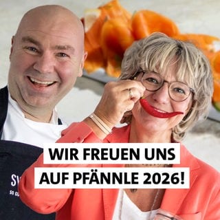 SWR1 Pfännle-Koch Eberhard Braun und Moderatorin Petra Klein freuen sich auf SWR1 Pfännle 2026!