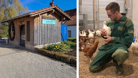 Landwirt Simon Schnitzler mit Hühnern und seinem Hofladen auf der Schwäbischen Alb: Er wurde mehrere Male von Dieben bestohlen.