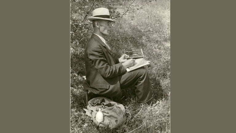 Hermann Hesse malend in der Natur, 1937