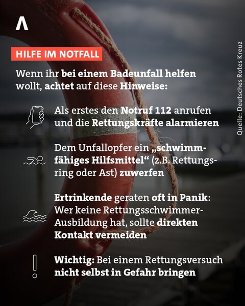Eine Grafik mit Tipps, worauf man bei einem Badeunfall achten sollte