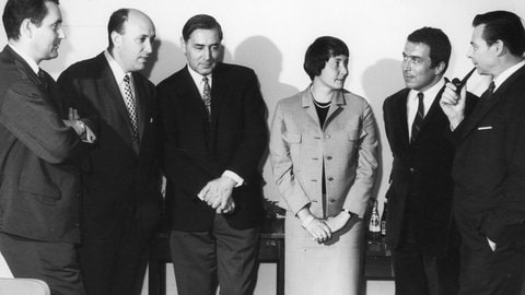 Jury Karl-Sczuka-Preis 1967, v.l.: F. Hommel, R. Becker, Prof. C. Seemann, Dr. M. Kesting, H. Naber, H. M.Braem