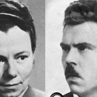 Elli Barczatis, Passfoto ca. 1950, und Karl Laurenz, Passfoto, ca. 1950