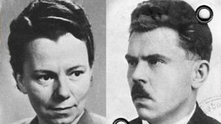 Elli Barczatis, Passfoto ca. 1950, und Karl Laurenz, Passfoto, ca. 1950