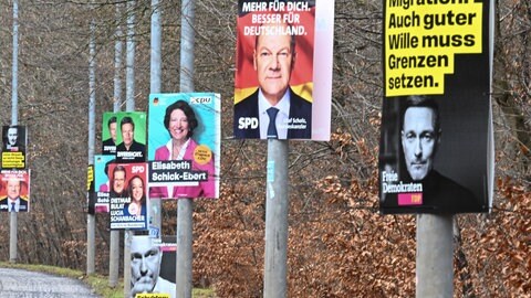 Wahlplakate hängen an der Straße