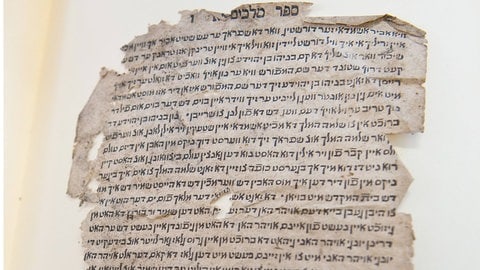 Makulaturfragment aus einer jiddischen Bibelausgabe des 16. Jahrhunderts; es befindet sich zur Erforschung in der Uni Mainz