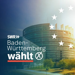 Europawahl 2024 in Baden-Württemberg: Symbolbild Europaparlament mit Schriftzug "Baden-Württemberg wählt" und Wahlkreuz
