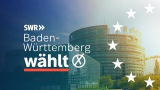 Europawahl 2024 in Baden-Württemberg: Symbolbild Europaparlament mit Schriftzug "Baden-Württemberg wählt" und Wahlkreuz