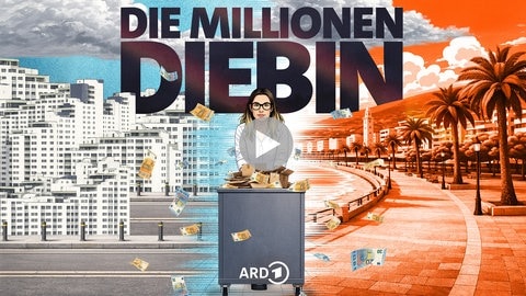 Key Visual Frau mit Geldscheinen, Schriftzug Die Millionendiebin