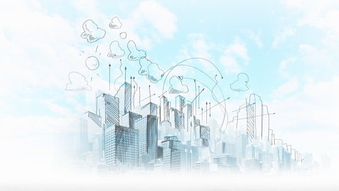 Eine technische Skizze einer Stadt mit Hochhäusern. Der 50. Erfindersalon in Genf öffnet seine Türen. Zeit für eine Bestandsaufnahme: Wie innovativ ist Deutschland wirklich?