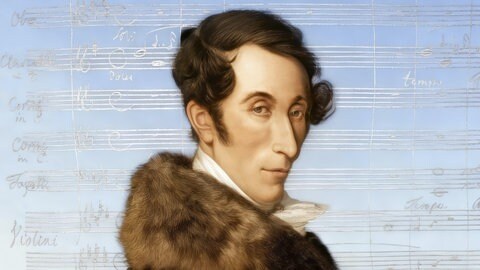 Carl Maria von Weber, 1786 1826, deutscher Komponist, Dirigent und Pianist (digital bearbeitet nach einem Gemälde von Ferdinand Schimon, Notizblatt zur romantischen Oper "Der Freischütz").