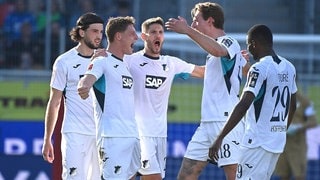 Mannschaft der TSG Hoffenheim bejubelt den 2:0-Treffer von Alexander Prass gegen Heidenheim