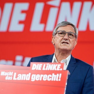 Bernd Riexinger, damaliger Bundesvorsitzender der Partei Die Linke, spricht 2021 beim Online-Bundesparteitag der Linken.