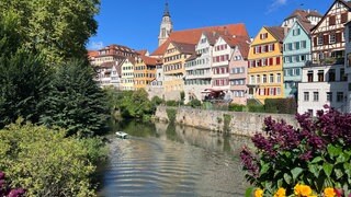 Neckarfront mit bunter Häuserzeile in Tübingen. Wer hier übernachtet zahlt ab 2026 eine Bettensteuer. Das hat der Gemeinderat beschlossen